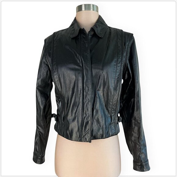 Wilson's Suede & Leather Black Adjustable Buckle Waist Moto Jacket Vintage 12 - Picture 1 of 5